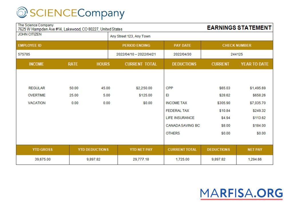 Printable USA The Science Company science company pay example
